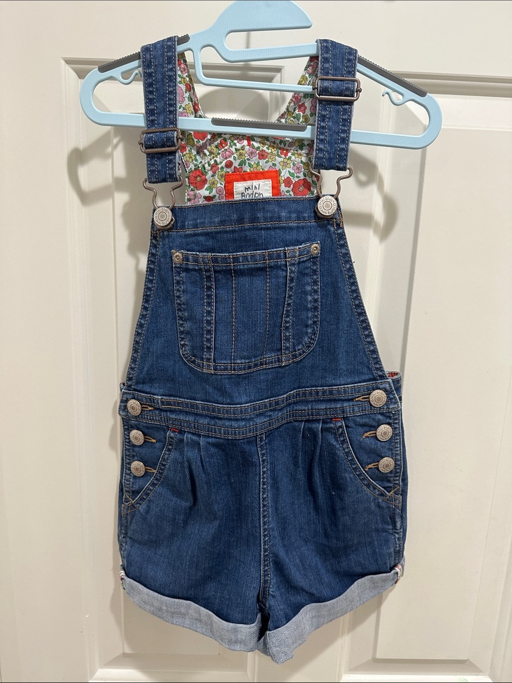 Mini Boden Overall Jean Shorts size 4-5 girls.
